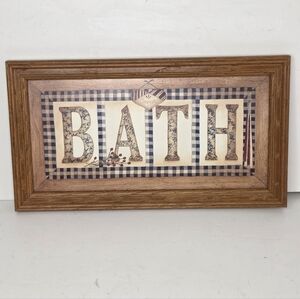 Primitive Folk Art Country Bath Framed Wooden Wall Decor Anna Scott Americana